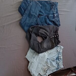 Set Of Three Pairs Of Old Navy Black Blue And Dark Blue Ripped Jeans